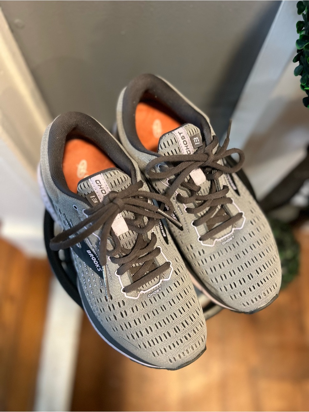 Brooks Women's Ghost Running Sneakers in Gray with Light Pink Accents - Picture 4 of 7